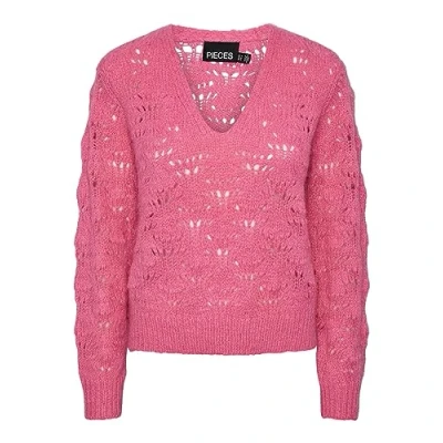 Image of Bestseller A/S Women&#039;s Pcnancy LS V Neck Knit Pb Bc Sweater, Shocking Pink, XS