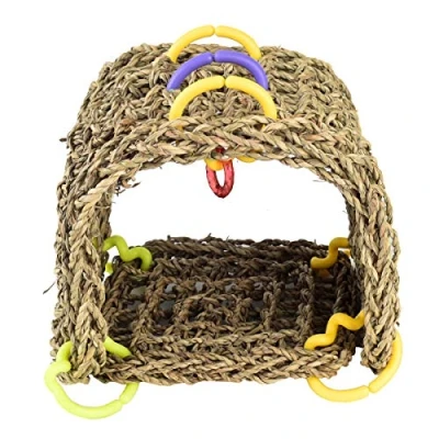 Image of Parrot Essentials Seagrass Tent Natural Parakeet &amp; Toy Bird Sheltering Hammock Small Animal Snuggle Hut Cage Toy, Budgie Cage, Toys, Toys