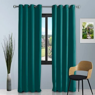 Image of GC GAVENO CAVAILIA Readymade Fully Lined Blackout Eyelet Curtains 66x72 Teal, Ring Top Room Darkening Insulated Window Drapes Panels
