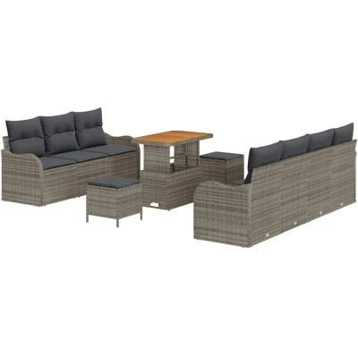 Image of Vidaxl 10 Piece Garden Sofa Set with Cushions Grey Poly Rattan Acacia