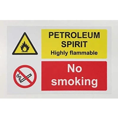 Image of Petroleum spirit highly flammable no smoking Safety sign 1.2mm Rigid plastic 200mm x 150mm