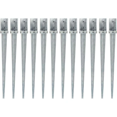 Image of vidaXL Ground Spikes 12 pcs Silver 8x8x91 cm Galvanised Steel