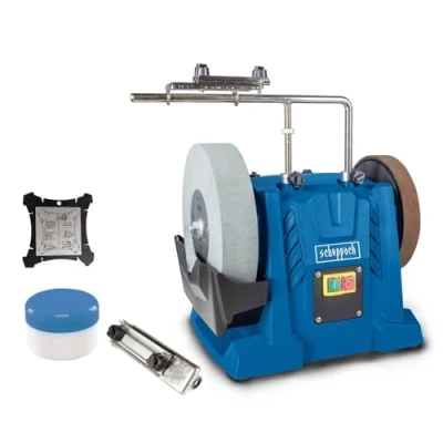 Image of Scheppach Tiger 7000S Water Sharpener Induction Motor 200W Superior Corundum Sharpening Stone 250 x 50 mm Grit 220 Universal Device Included Sanding Paste &amp; Angle Template