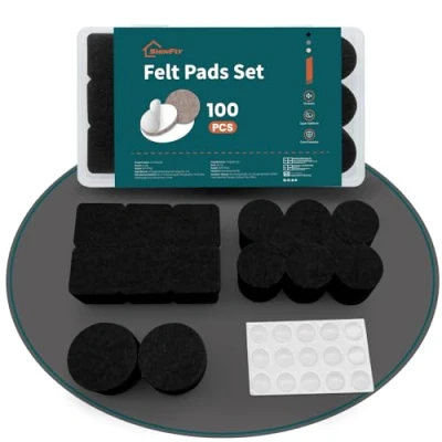 Image of shinfly Furniture Pads Floor Protectors 100Pcs, With Clear Bumper Pads, Felt For Feet, Legs, Anti Scratches And Reduce Noise,Black