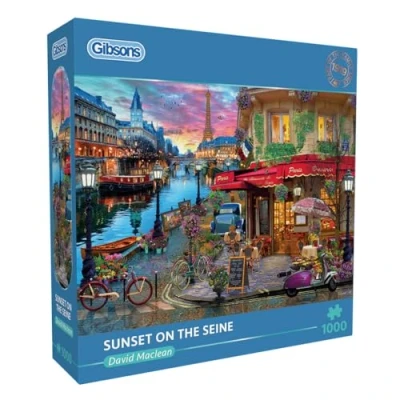 Image of Sunset on the Seine 1000 Piece Jigsaw Puzzle France Sustainable for Adults Premium 100% Recycled Board Great Gift Gibsons Games