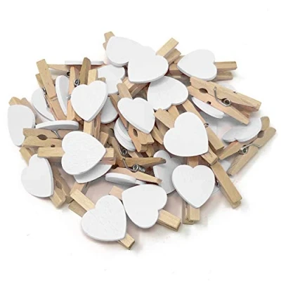 Image of 30mm Clothes Peg with 15mm White Heart Craft For Shabby Chic Vintage Wedding (25)