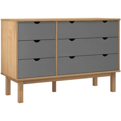Image of vidaXL Drawer Cabinet OTTA Brown&amp;Grey 111x43x73.5cm Solid Wood Pine