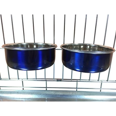 Image of Ellie Bo Pair of Dog Bowls For Crates, Cages or Pens and 3 Sizes (0.9Ltr Medium, Blue)