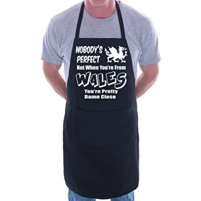 Image of Print4U Wales Welsh Perfect BBQ Cooking Funny Novelty Apron Black