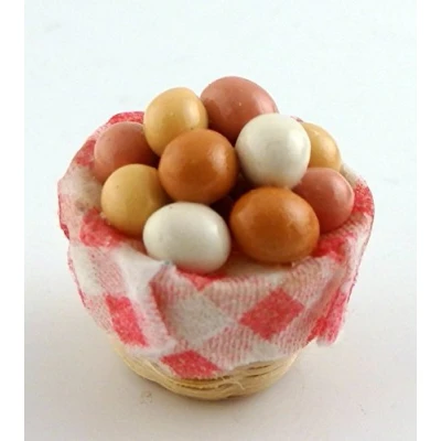 Image of Dolls House Miniature 1:12 Scale Kitchen Country Store Accessory Basket of Eggs