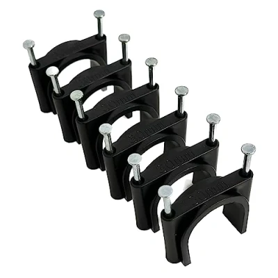 Image of TR Cable® Pack of 50 Round Black Cable Clips with Strong Nails Durable &amp; Versatile Ideal for Indoor/Outdoor Management, 35mm