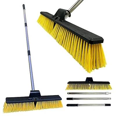 Image of TDBS The Dustpan and Brush Store Outdoor Broom, 24&#039;&#039; Large Stiff Synthetic Bristles Broom with Metal Handle, Yellow &amp; Black, Heavy Duty for Yard, Garden Decking