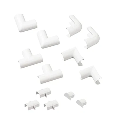 Image of D Line Micro+ Clip Over Cable Trunking Accessory Multipack, 13 Piece Pack 2x Internal Bend, External Flat Equal Tee, 3x Connector, End Cap White