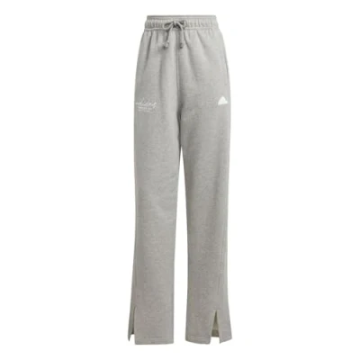 Image of adidas Women&#039;s Signature Graphic Embroidery French Terry Straight Leg Pant, Medium Grey Heather, XS