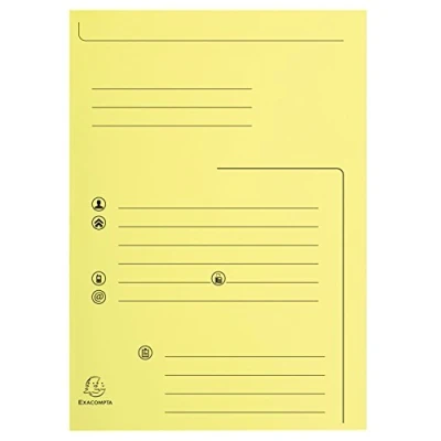 Image of Exacompta Ref 334005E Super 210 Printed 2 Flap Folders 240 x 320mm in Size, Suitable for Holding A4 Documents, 210gsm Card, Pre Canary Yellow (Pack of 25)