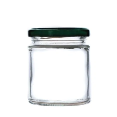 Image of 190ml Deluxe Glass Food Jam Jars with Airtight Lids suitable for Marmalade, Honey and Home Preserving (Green Lid, Pack of 100)
