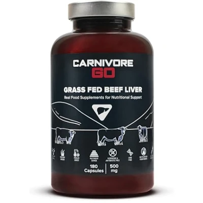 Image of Carnivore Go Grass Fed Beef Liver 180 Raw Freeze Dried Capsules, 500mg Each New Zealand Ancestral Supplement No Hormones, Antibiotics or GMO Supports Optimal Energy, Immunity, Skin &amp; Focus
