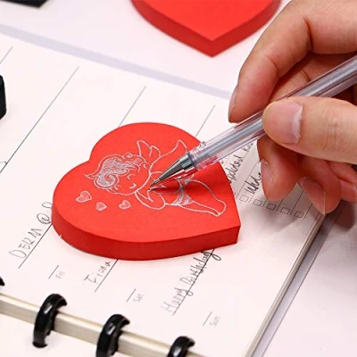 Image of 100 Sheets Heart Self Sticky Notes Super Ideal for to Do Lists, Memos Perfect Office, School, and Home(Red)