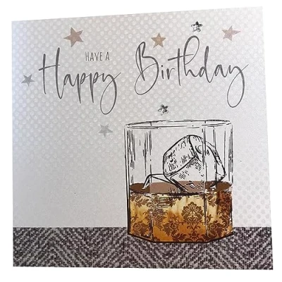 Image of white cotton cards Handmade Men&#039;s Happy Birthday Card Whiskey, White, WB158 NEW,16cm x 16cm