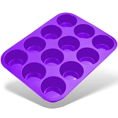 Image of Belmalia Muffin Tray Silicone, 12 Holes, 33 x 25 3 cm, Non Stick Coating, Cupcake Muffins Tin Purple Violet