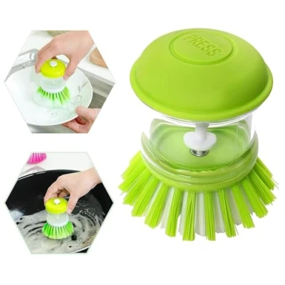 Image of HOVUK® Soap Dispensing Palm Brush Washing Up Scrubber with storage tank, Kitchen for Dish Pot Pan Sink Cleaning, Dishes Cleaning Gadget (Green)