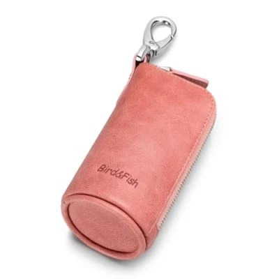 Image of Multi Soft Genuine Leather Coin Purse Pouch, Car Key Case Wallet with Zipper,Pocket Chain/Ring for Men Women …, Pink, S, Fashionable