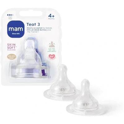 Image of MAM Teats Size 3, Suitable for 4+ Months, Fast Flow with SkinSoft Silicone, Fits all Baby Bottles, Feeding Essentials, Pack of 2