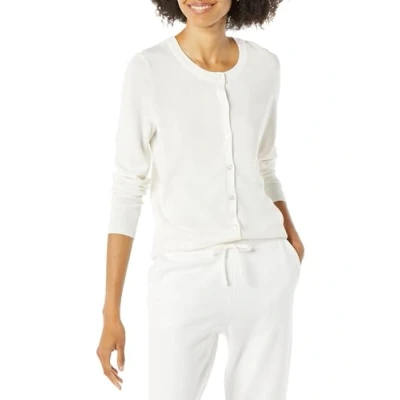 Image of Amazon Essentials Women&#039;s Lightweight Crewneck Cardigan Jumper (Available in Plus Size), Ivory, XS