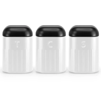 Image of EHC Set of 3 Airtight Tea, Coffee &amp; Sugar Food Storage Canisters Jars Set,Containers, White Black