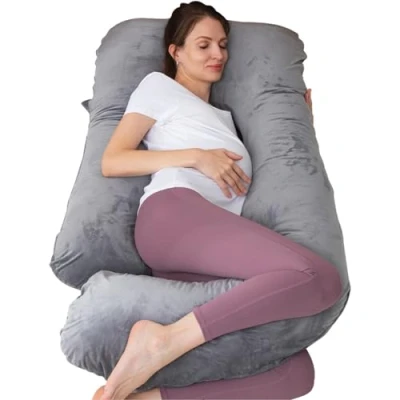 Image of TaiBest U Shaped Full Body Pregnancy Pillow with Removable Cover for Maternity Women,Pregnancy Pillows Sleeping,Support Back, Legs, Belly,55 Inch Women (Cotton, Grey)
