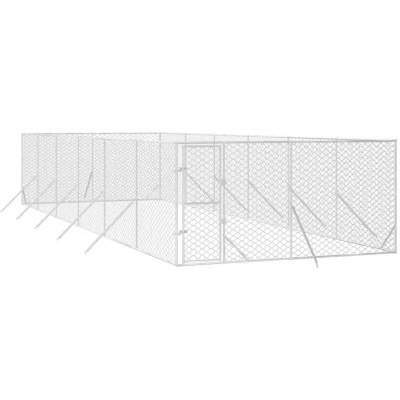 Image of vidaXL Outdoor Dog Kennel Silver 4x12x2 m Galvanised Steel
