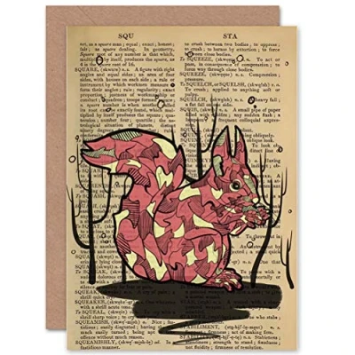 Image of Wee Blue Coo GREETINGS CARD BIRTHDAY GIFT UPCYCLE DICTIONARY SQUIRREL ANIMAL DRAWING