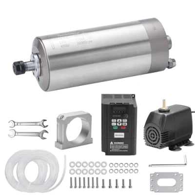 Image of Genmitsu CNC Spindle Motor Kit, 1.5KW, 220V Water Cooled Motor, with VFD &amp; Pump, 80mm Diameter Aluminum Clamp Mount, ER11 Collet, 0.003mm Accuracy