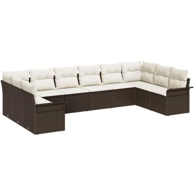 Image of vidaXL 10 Piece Garden Sofa Set with Cushions Brown Poly Rattan