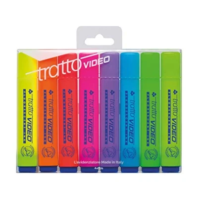 Image of Tratto Video Highlighters, Multicoloured, 832100, Classic Colours, Pack of 8
