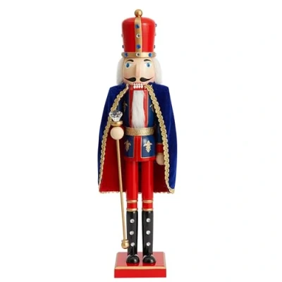 Image of THE TWIDDLERS XL Extra Large Wooden Christmas Nutcracker Soldier King, 90cm / 3ft in Festive Red &amp; Blue, Premium Handmade Pine Wood Classic Traditional Ornament, Decoration With Moving Parts