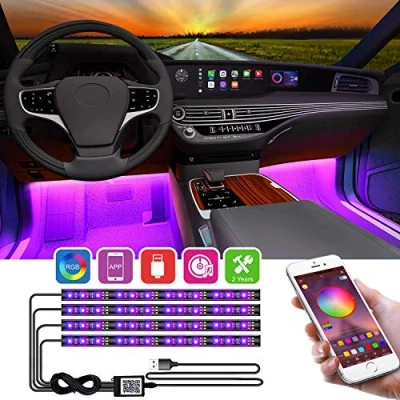 Image of YiLaie Interior Car Lights, Bluetooth App Controlled LED Strip Light With USB Port,Multi DIY Color Music Under Dash Lighting Kits,Interior Lights for Cars Sound Active Function