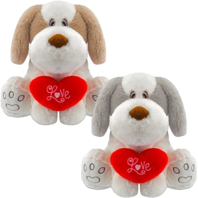 Image of Quickdraw 22cm Valentines Teddy Bear Puppy Dog Soft Fluffy Plush Toy With Love Heart Cute Girlfriend Boyfriend Gift