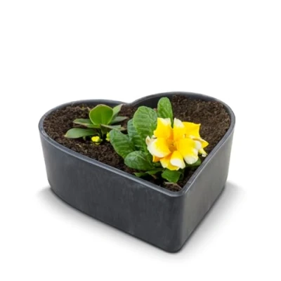 Image of matches21 Weatherproof Plant Bowl Heart for Outdoor Use Large Decorative in Black Marbled as Flower Garden 20 cm Flowers or Cemetery Grave Jewellery