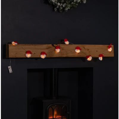 Image of 1.7m Set of 10 Battery Operated Santa&#039;s Head Christmas Lights with Warm White LEDs