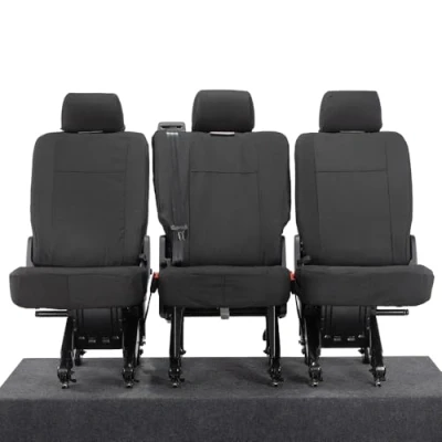 Image of UK Custom Covers SC360BAD4 Tailored Heavy Duty Waterproof 2nd Row 3 x Single Seat Black To Fit VW Transporter T6/T6.1 Kombi 2015 Onwards