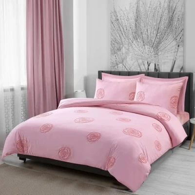 Image of LYMA Bedding Duvet Cover Set Double Rose Tufted, OEKO TEX Certified, Ultra Soft NanoPlush Brushed Quick Dry &amp; Button Closure, Wrinkle Fade Resistant Quilt with Pillowcases (Light Pink)