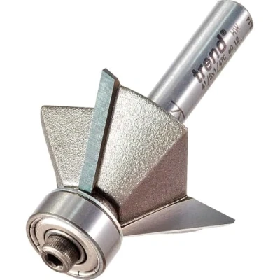 Image of Trend Professional Guided Three Flute 45 Degree Chamfer Cutter, 1/4 Inch Shank, 34mm Cut Diameter &amp; 11mm Length, Tungsten Carbide Tipped, 41/5X1/4TC