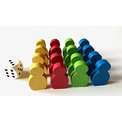 Image of Spieltz Wooden Toy Set for Ludo Large Stick On Figures 21 x 34 8 mm 4 + 1 Cube