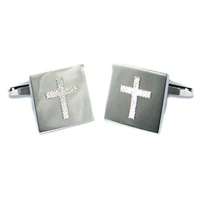 Image of Engraved Christian Cross Cufflinks Presented in a Cufflink Box X2BOE009