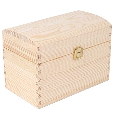 Image of Creative Deco Wooden Storage Box Unpainted with Lid 25 x 15 17 cm Small Keepsake Treasure Chest Trunk Perfect Memory for Arts &amp; Crafts or as an Easter Gift Christmas