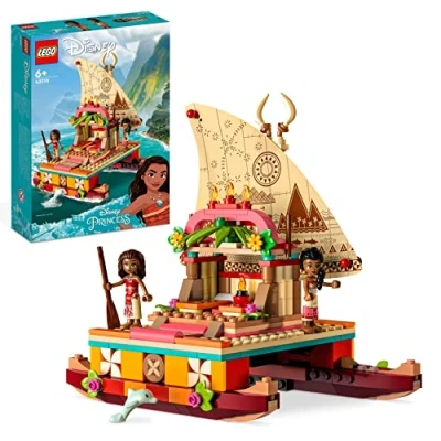 Image of LEGO Disney Princess Moana&#039;s Wayfinding Boat Set, Building Toy with Moana and Sina Mini Dolls Plus a Dolphin Figure, Creative Gift for Kids, Girls Boys Aged 6 43210