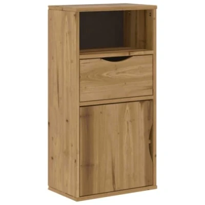 Image of vidaXL wooden side cabinet with drawer 79 cm high, solid pine wood, brown finish, living room/bedroom organizer, flexible door placement, ample storage shelf, engineered ODDA range