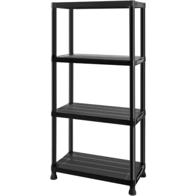 Image of AMBERLINNEN LTD Heavy Duty Black Plastic Garage Storage Shelving, 4 TIER Adjustable Unit, 60cm Wide Shelves (3, SHELVE)