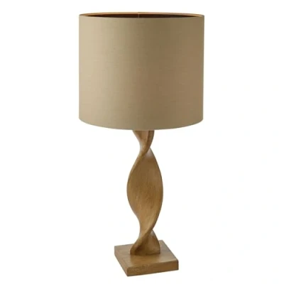 Image of Abia Table Lamp Oak Effect Resin, Natural Linen Shade